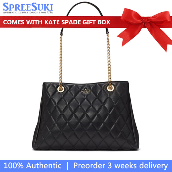 Kate Spade Carey Smooth Quilted Triple Compartment Tote Shoulder Bag Black # KH229