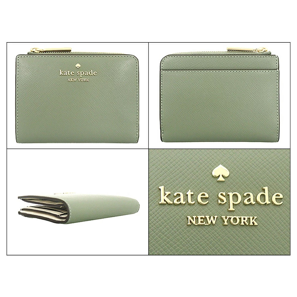 Kate Spade Small Wallet Madison Saffiano Leather Small Lzip Wallet Dusky Pine Army Green # KH615