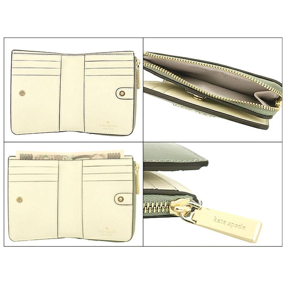 Kate Spade Small Wallet Madison Saffiano Leather Small Lzip Wallet Dusky Pine Army Green # KH615