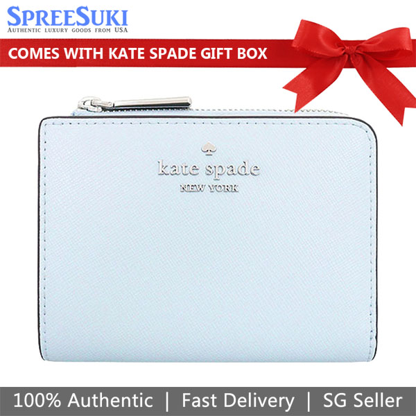 Kate Spade Small Wallet Madison Saffiano Leather Small Lzip Wallet Watercolor Blue Baby Blue # KH615