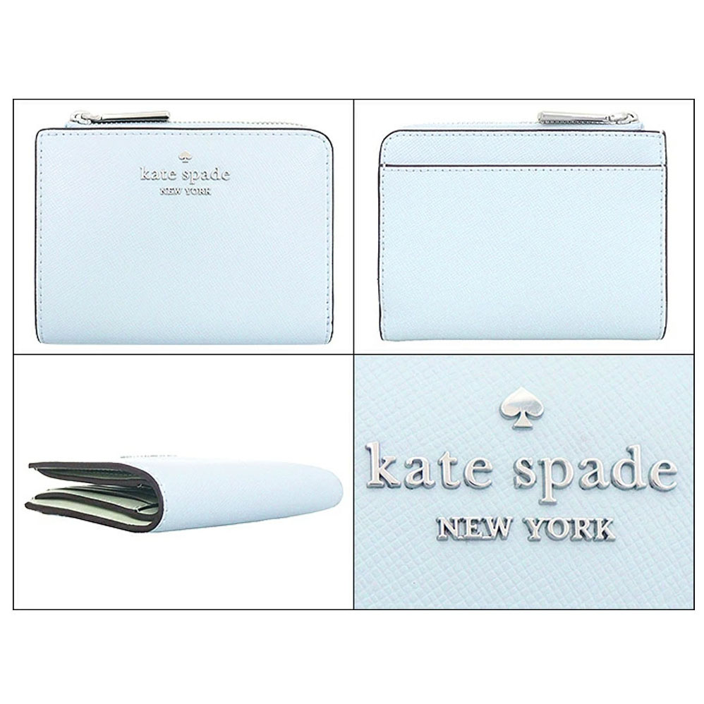 Kate Spade Small Wallet Madison Saffiano Leather Small Lzip Wallet Watercolor Blue Baby Blue # KH615