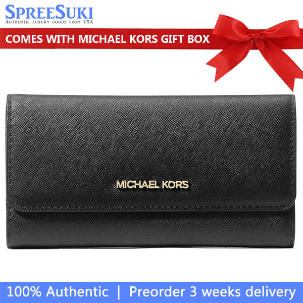 Michael Kors Long Wallet Large Trifold Wallet Black # 35S8GTVF7L