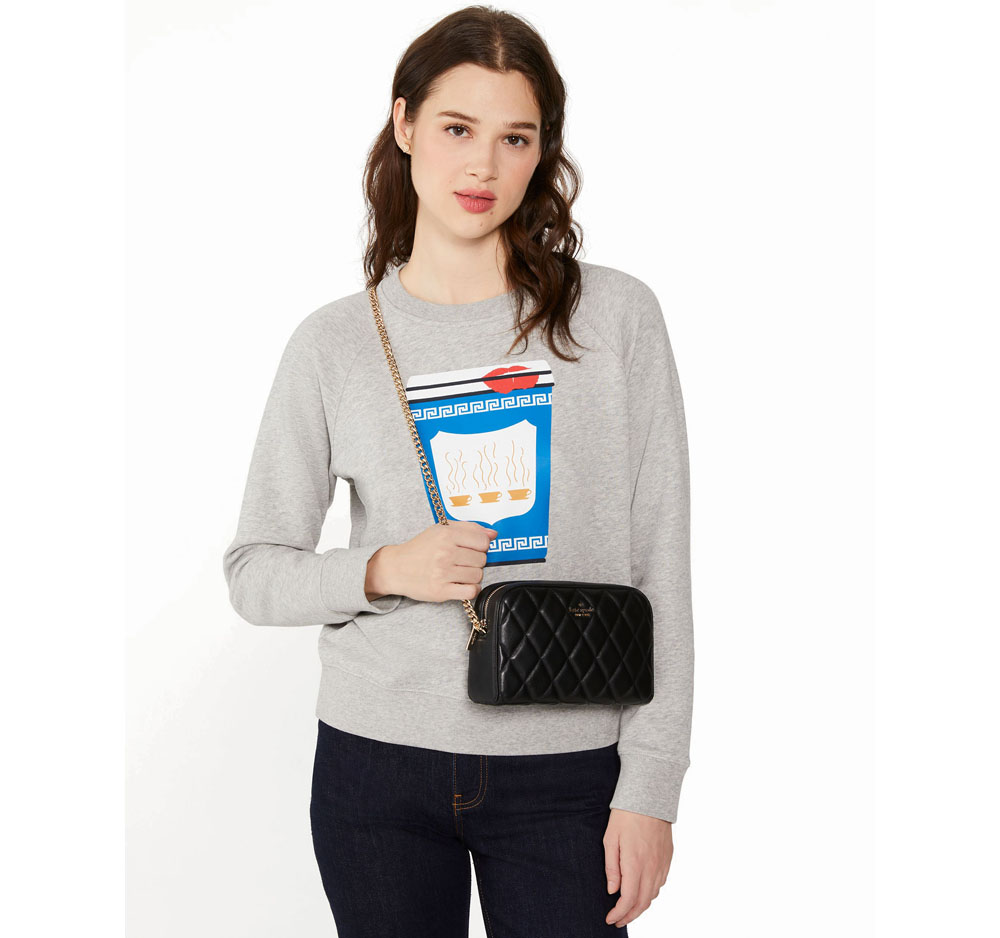 Kate Spade Crossbody Bag Sling Carey Smooth Quilted Mini Camera Bag Black # KG425