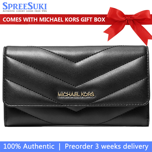 Michael Kors Jet Set Travenuel Large Quilted Tri-Fold Wallet Black # 35R4GTVF9V