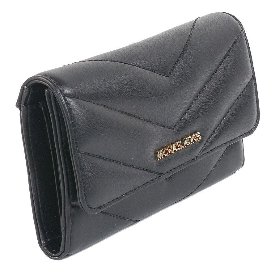 Michael Kors Jet Set Travenuel Large Quilted Tri-Fold Wallet Black # 35R4GTVF9V