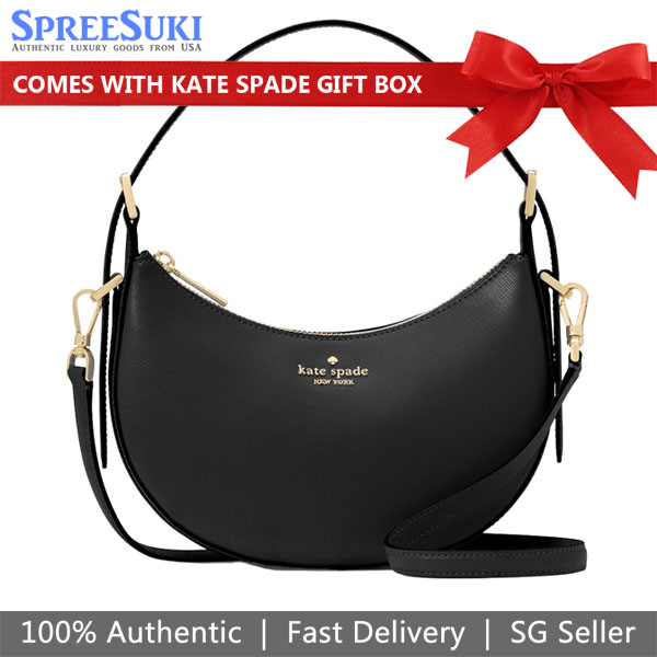 Kate Spade Madison Saffiano Leather Crescent Shoulder Bag Black # KK949