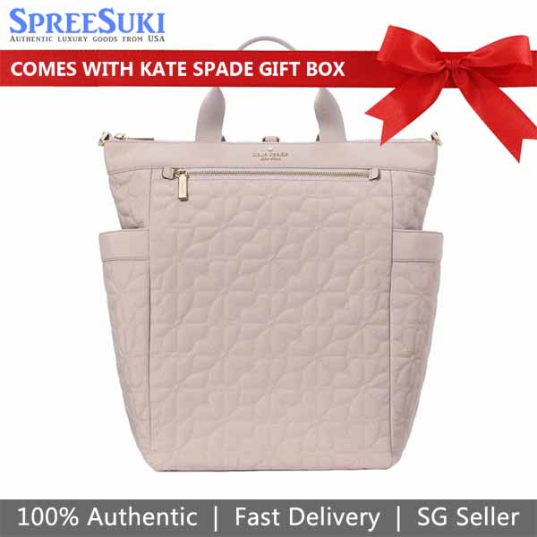 Kate Spade Spade Flower Quilted Fabric Convertible Backpack Cozy Grey # KK161