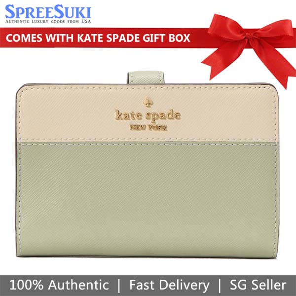 Kate Spade Medium Wallet Madison Medium Compact Bifold Wallet Sage Bundle Multi Army Green # KC511