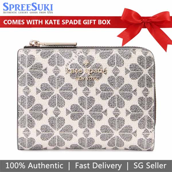 Kate Spade Spade Flower Small L-Zip Wallet Black Multi # KK894