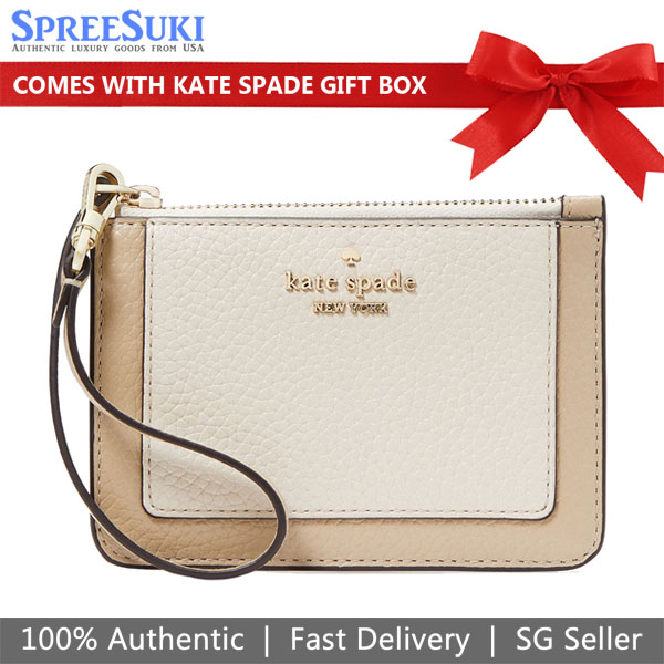 Kate Spade Lena Colorblock Small Card Holder Wristlet Light Sand Multi Beige # KH790