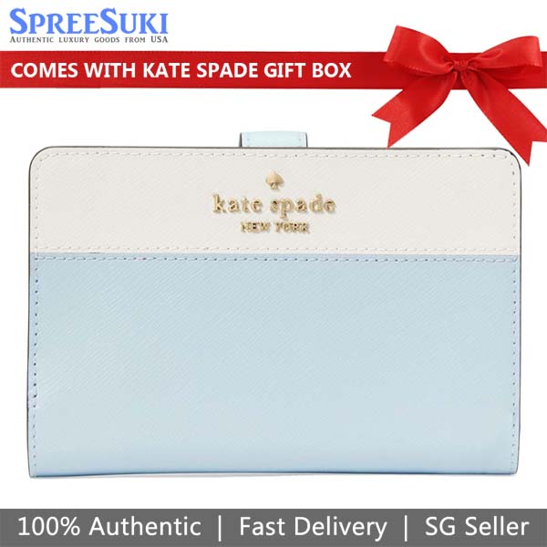 Kate Spade Medium Wallet Madison Medium Compact Bifold Wallet Crisp Sky Multi Blue Baby Blue # KC511