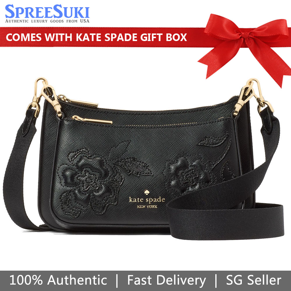 Kate Spade Duet Floral Applique Small Crossbody Black # KL834