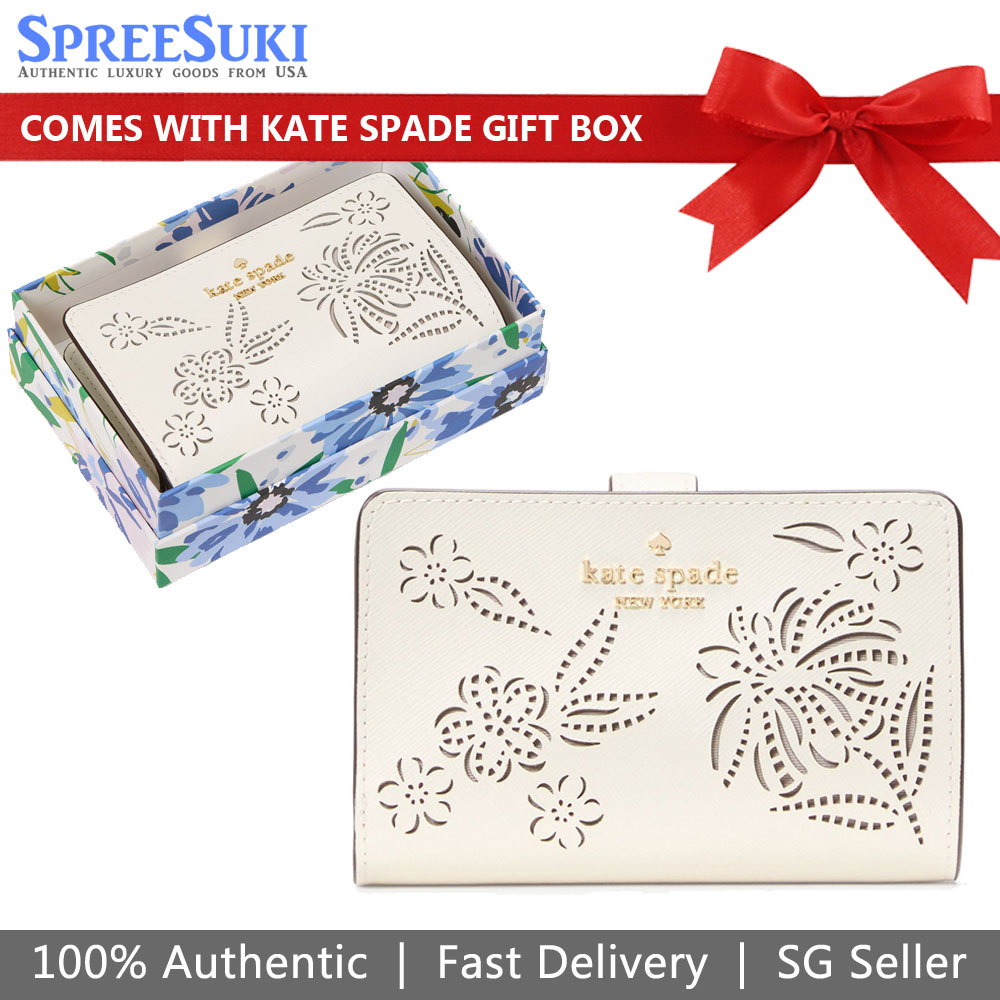 Kate Spade Boxed Madison Perforated Medium Bifold Wallet Meringue White # KK960