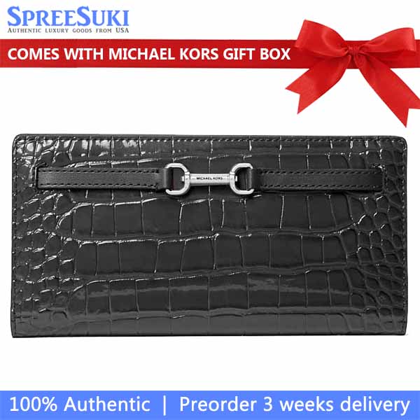 Michael Kors Carson Large Patent Crocodile Embossed Wallet Black # 35F5S2ZE3A