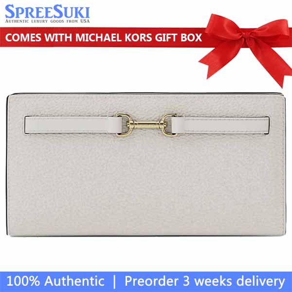 Michael Kors Carson Large Pebbled Leather Wallet Light Cream White # 35S5G2ZE3L