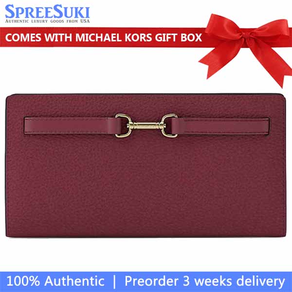 Michael Kors Carson Large Pebbled Leather Wallet Cherry Dark Red # 35S5G2ZE3L
