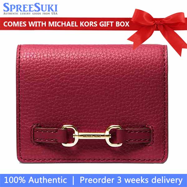 Michael Kors Carson Small Pebbled Leather Wallet Cherry Dark Red # 35S5G2ZD5L