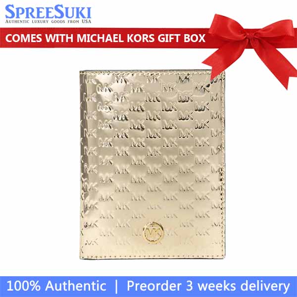 Michael Kors Jet Set Medium Metallic Logo Debossed Passport Wallet Pale Gold # 35F5GTVN8U