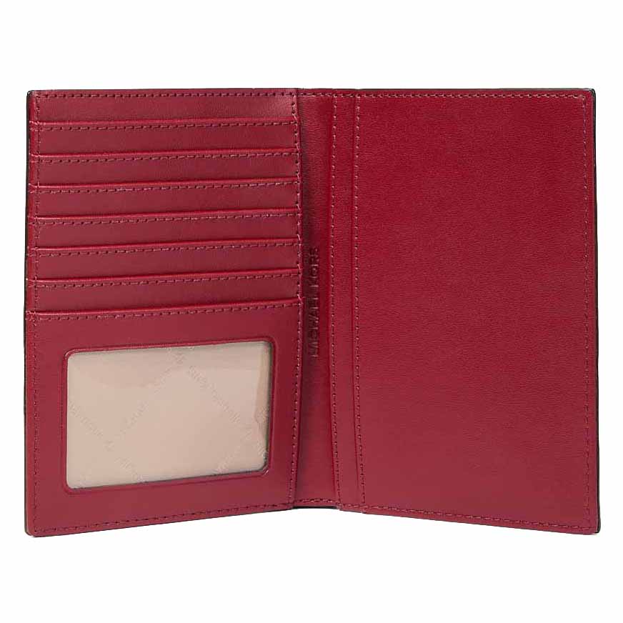 Michael Kors Jet Set Medium Metallic Logo Debossed Passport Wallet Cherry Red # 35F5GTVN8U