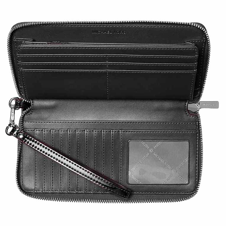 Michael Kors Jet Set Large Patent Logo Debossed Continental Wallet Black # 35F5STVE7O