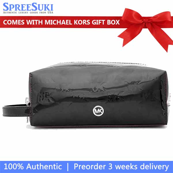 Michael Kors Jet Set Medium Patent Logo Debossed Travenuel Kit Black # 35F5STFN2O