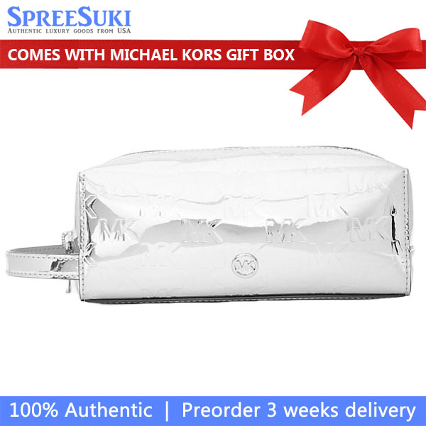 Michael Kors Jet Set Medium Patent Logo Debossed Travenuel Kit Silver # 35F5STFN2O