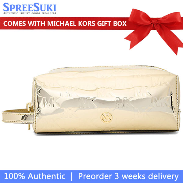 Michael Kors Jet Set Medium Metallic Logo Debossed Travenuel Kit Pale Gold # 35F5GTFN2O