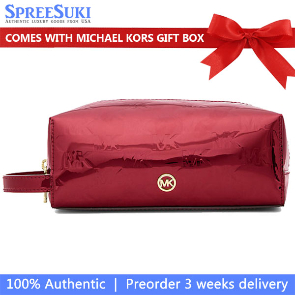 Michael Kors Jet Set Medium Metallic Logo Debossed Travenuel Kit Cherry Red # 35F5GTFN2O