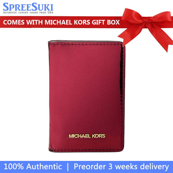 Michael Kors Jet Set Small Metallic Bi-Fold Wallet Cherry Red # 35F5GTVF5Z