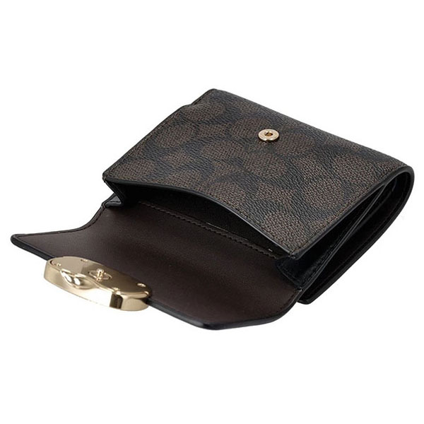Coach Eliza Small Wallet In Signature Canvas Walnut Black Dark Brown # CW801