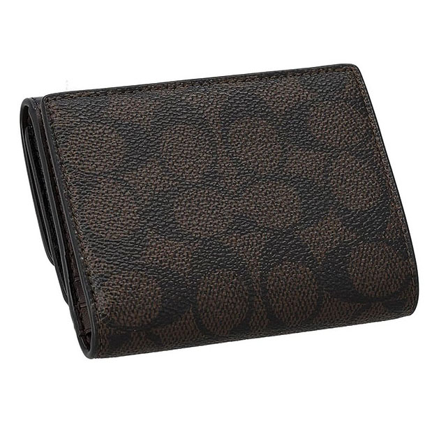 Coach Eliza Small Wallet In Signature Canvas Walnut Black Dark Brown # CW801