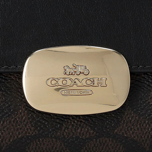 Coach Eliza Small Wallet In Signature Canvas Walnut Black Dark Brown # CW801
