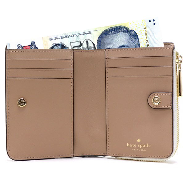 Kate Spade Small Wallet Madison Saffiano Leather Small Lzip Wallet Meringue White # KH615