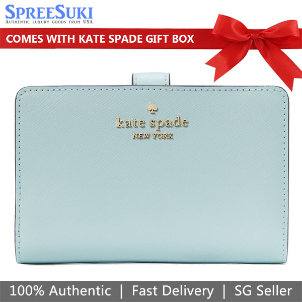 Kate Spade Medium Wallet Madison Saffiano Leather Compact Bifold Watercolor Blue # KC580