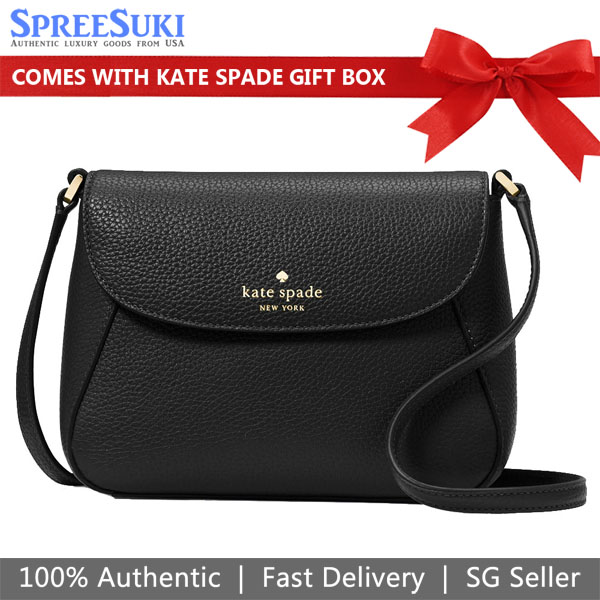 Kate Spade Crossbody Bag Sling Monica Pebbled Leather Mini Flap Crossbody Black # KF364