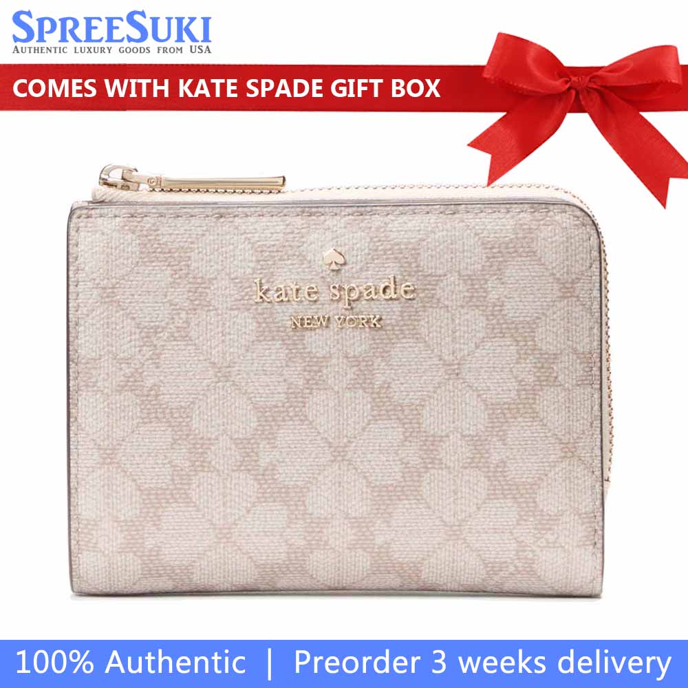 Kate Spade Spade Flower Small L-Zip Wallet Dark Beige Multi # KK894