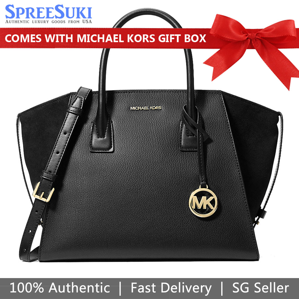 Michael Kors Avril Large Leather And Suede Satchel Black # 35F4G4VS3L