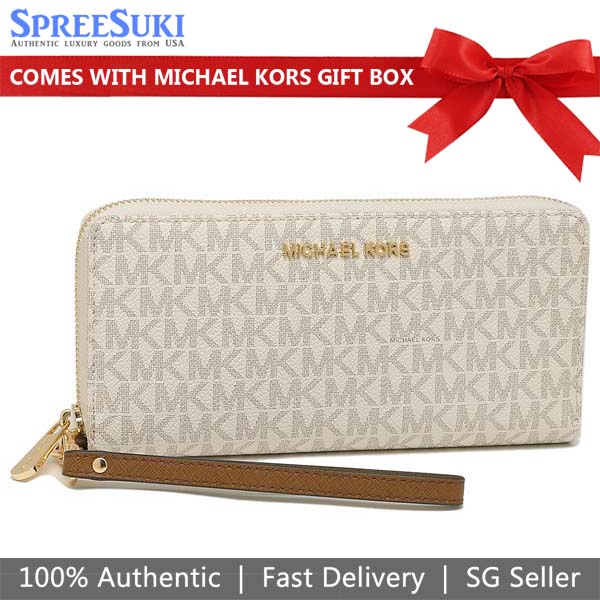 Michael Kors Long Wallet Jet Set Continental Wristlet Wallet Vanilla Off White # 35F8GTVT3B