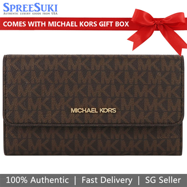 Michael Kors Long Wallet Jet Set Travel Large Trifold Wallet Brown # 35F8GTVF3B