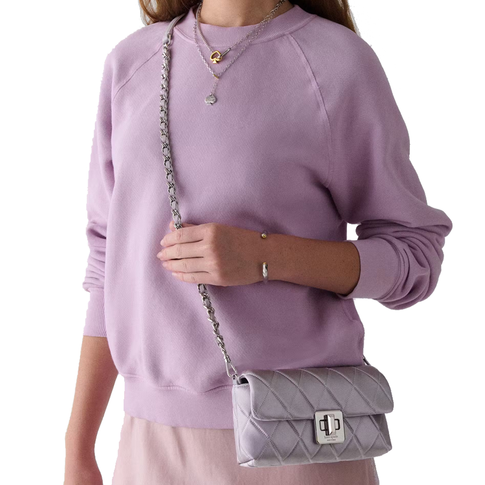 Kate Spade Carey Quilted Satin Mini Crossbody Gravel Grey # KN186