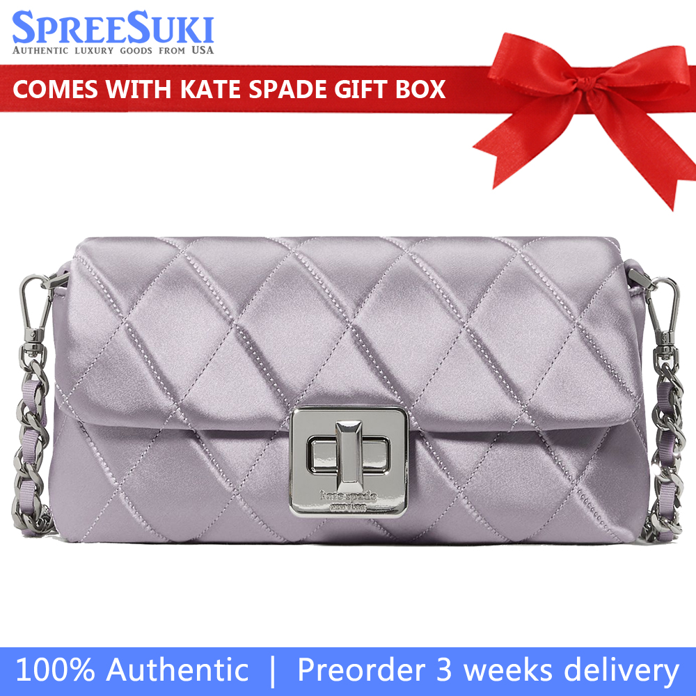 Kate Spade Carey Quilted Satin Mini Crossbody Gravel Grey # KN186