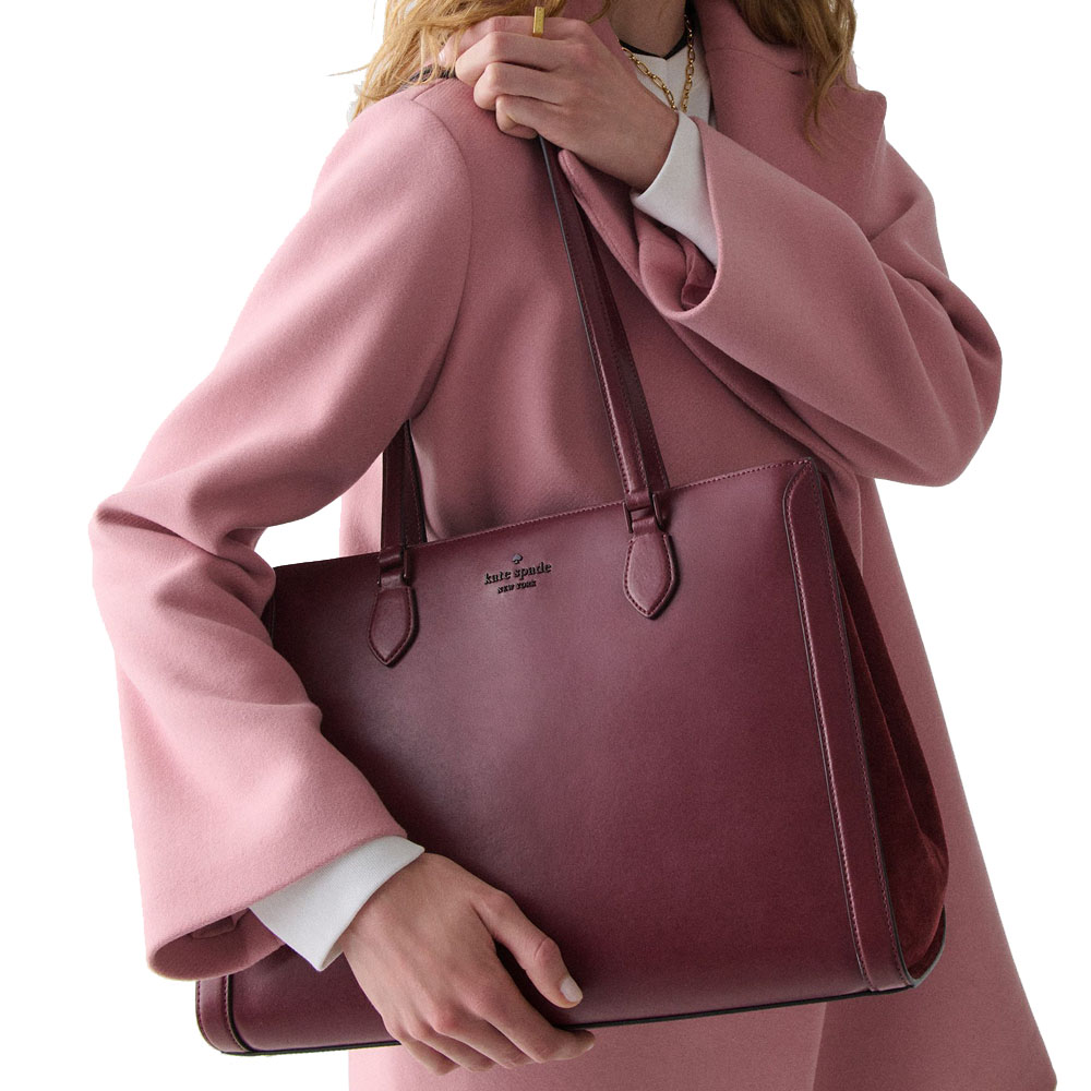 Kate Spade Madison Suede Large Laptop Tote Dark Merlot Dark Red # KM661