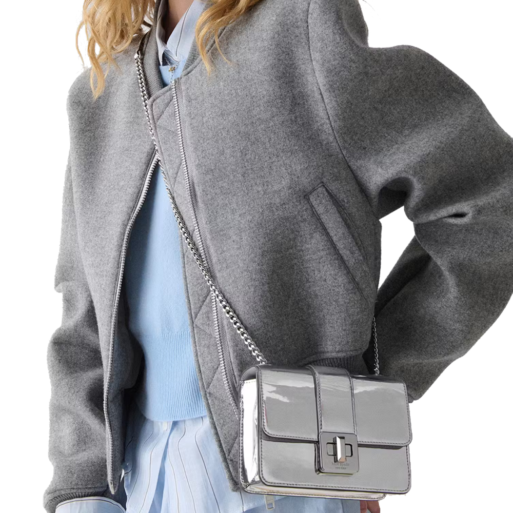Kate Spade Phoebe Mirror Metallic Turnlock Mini Flap Crossbody Silver # KN242