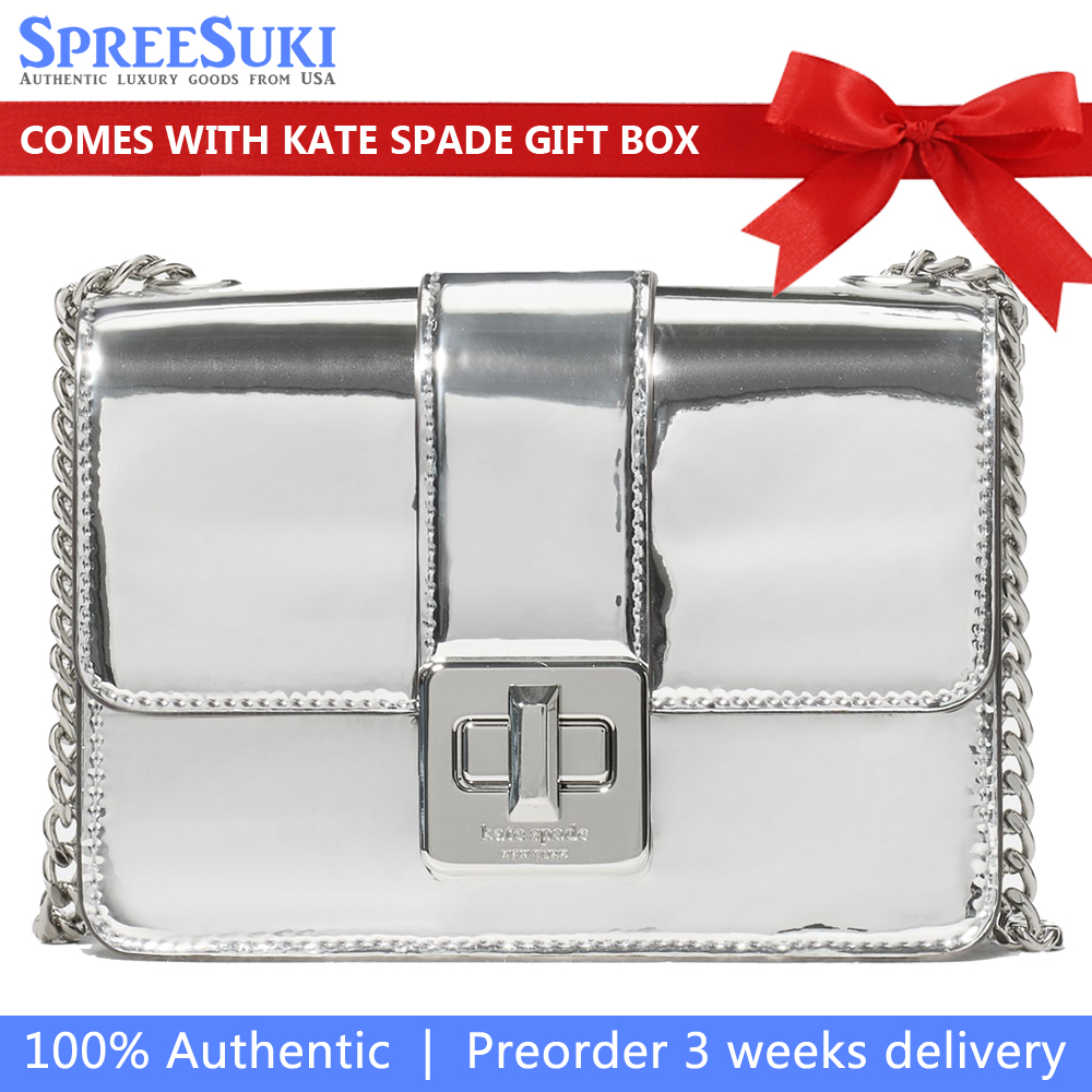 Kate Spade Phoebe Mirror Metallic Turnlock Mini Flap Crossbody Silver # KN242