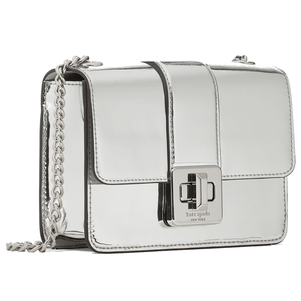 Kate Spade Phoebe Mirror Metallic Turnlock Mini Flap Crossbody Silver # KN242