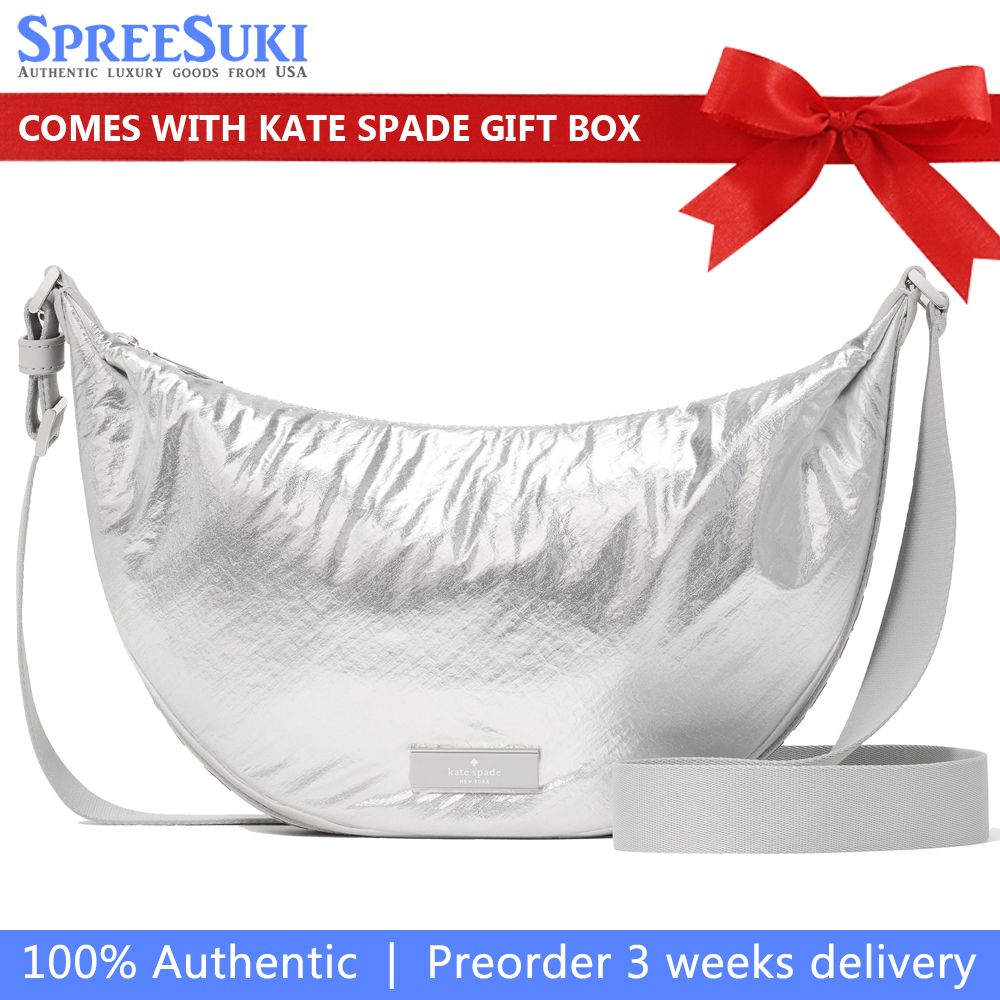 Kate Spade Carter Metallic Fabric Sling Bag Silver # KM705