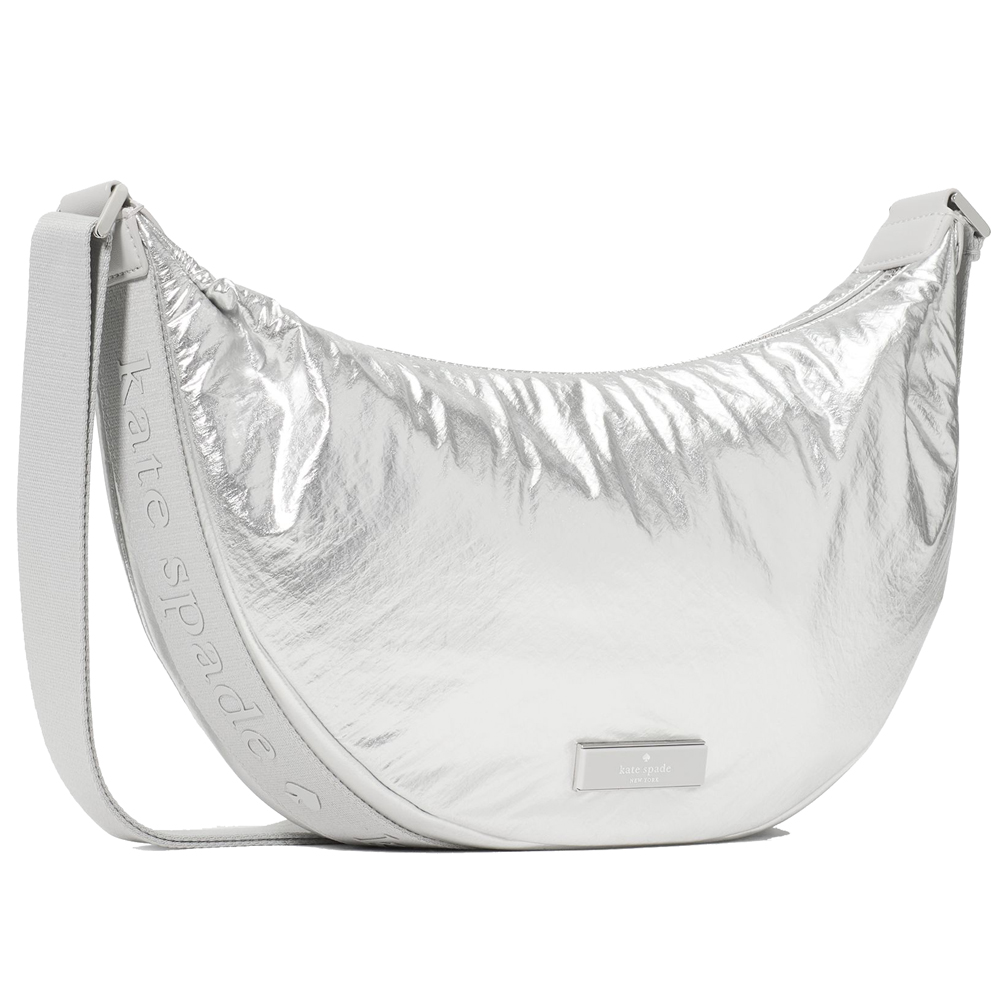 Kate Spade Carter Metallic Fabric Sling Bag Silver # KM705