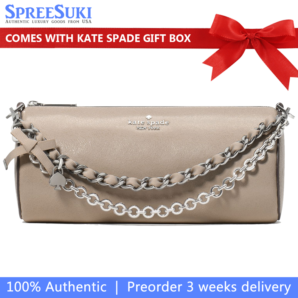 Kate Spade Roulette Glazed Leather Mini Convertible Bag Quartz Pebble Brown # KN203