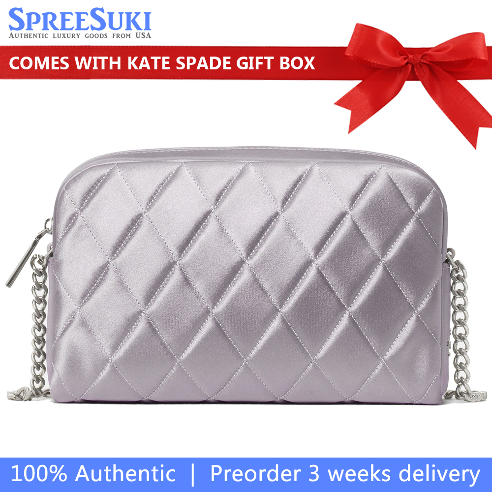 Kate Spade Carey Quilted Satin Mini Camera Bag Gravel Grey Light Grey # KN187