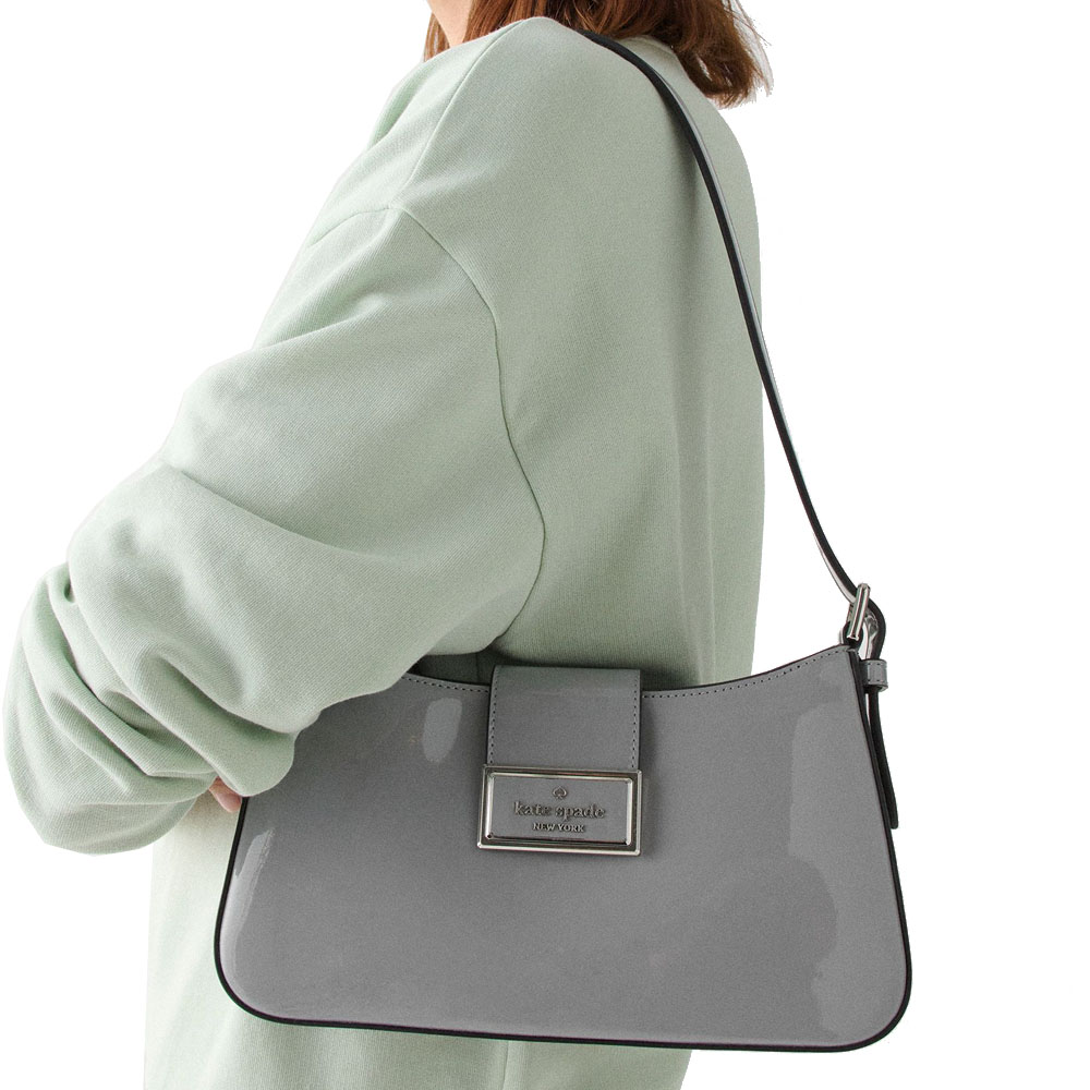 Kate Spade Reegan Patent Small Shoulder Bag Pavement Grey # KF530